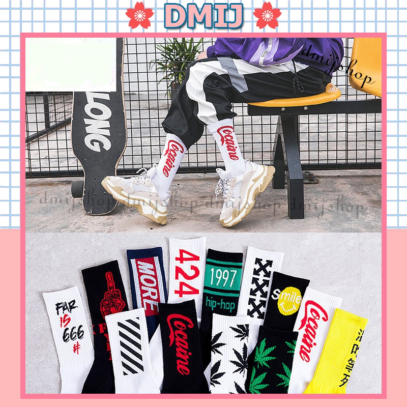 [Tất Nam Nữ Cổ Cao] Vớ Nam Nữ Cổ Cao Off White Style Hàn Quốc